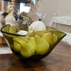 Vintage Mid Century Modern Green Glass Triangular Folded Edge Art Glass MCM